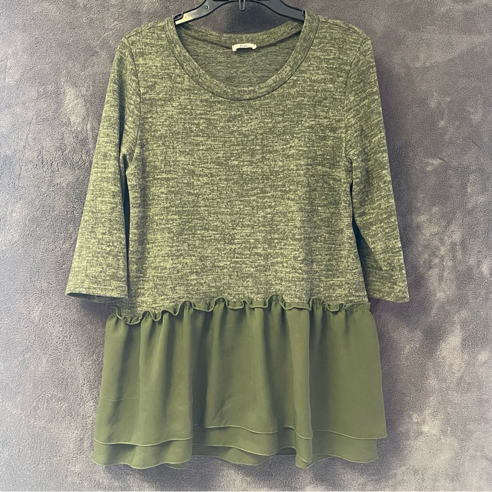 Olive Green Ruffle Hem Women's Top